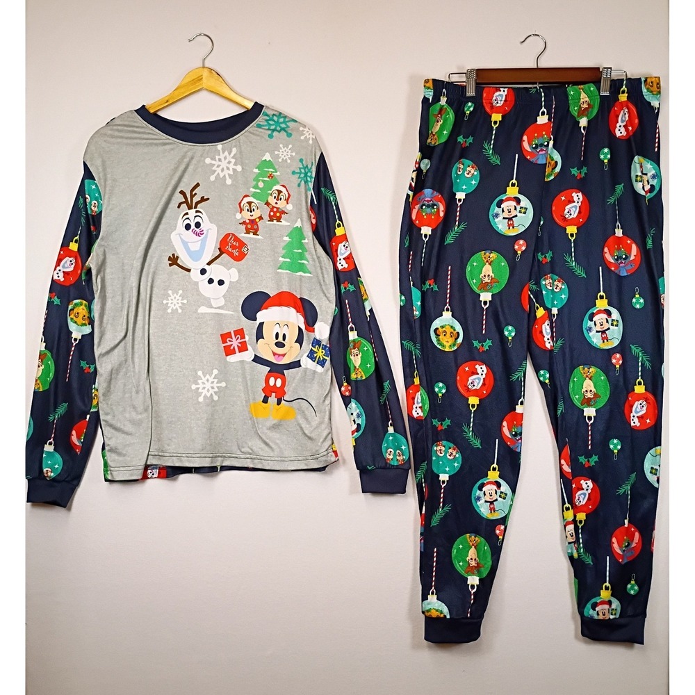 Festive Disney 100 Unisex Large Navy Holiday Character Ornament Pajama Set